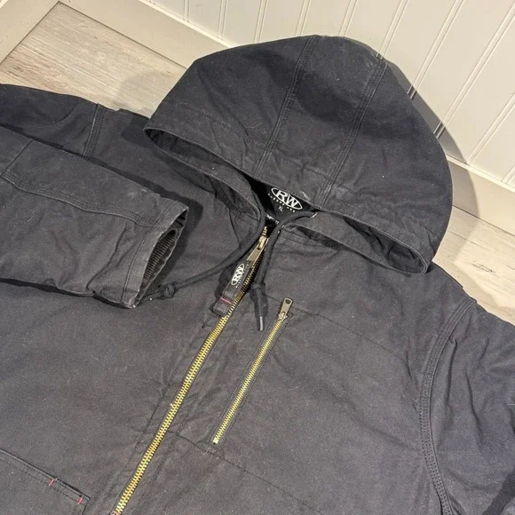 RW Rugged Wear Heavy Duty Hooded Work Jacket Men's Sz XL Black 3M Thinsulate