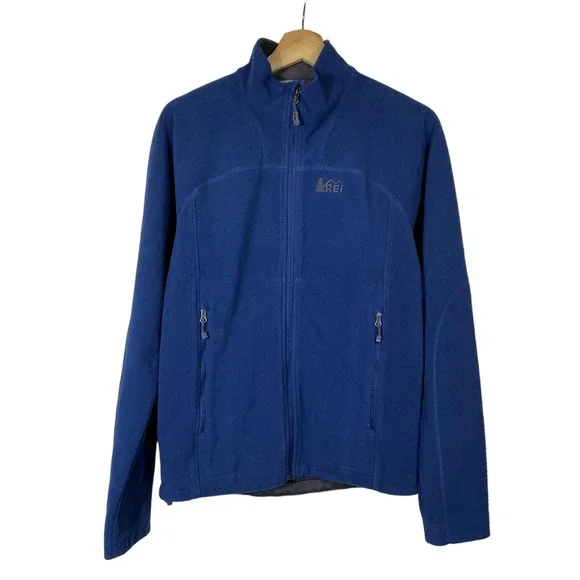 REI‎ Mens Full Zip Fleece Jacket Sz S Blue Pocket Mock Neck Outdoors