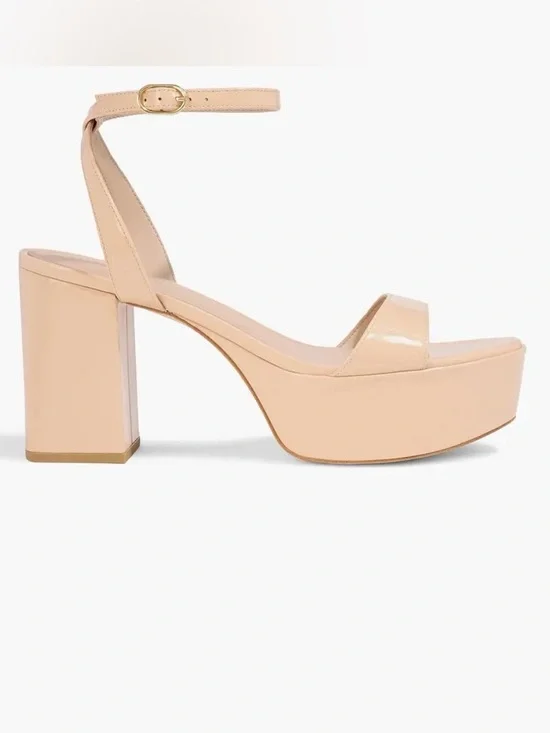 NEW STUART WEITZMAN Gala Patent Leather Platform Block Heel Sandals Sz 10
