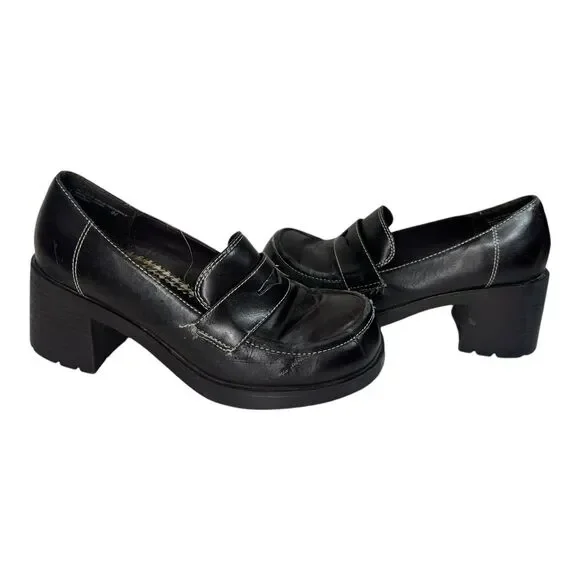 Vintage Lei Heels Brown Platform Ankle Chunky Y2K 90s Oxfords 8.5 *READ Damage*