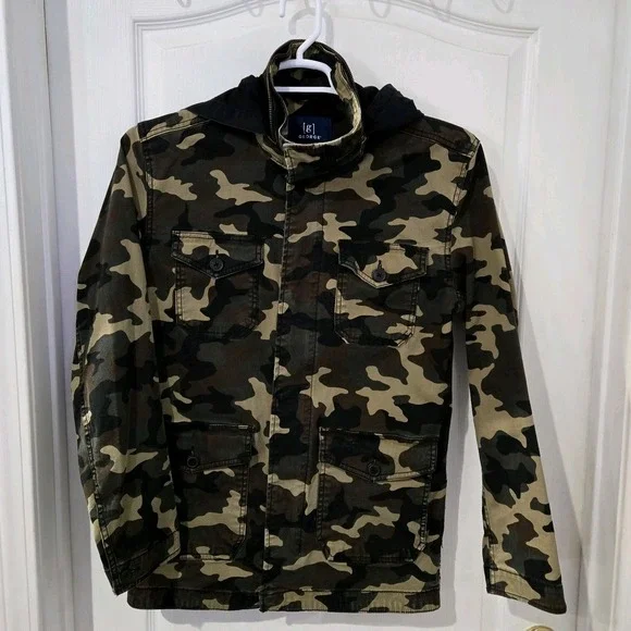 Mens George Camo Jacket With Hood Size Small Hunting, Streetwear
