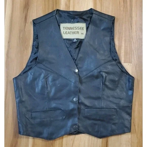 Tennessee Leather Biker Vest Black Size Medium Motorcycle