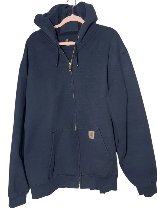 Vintage Y2K Carhartt Navy Zip Hoodie Distressed Workwear 2XL Tall fit