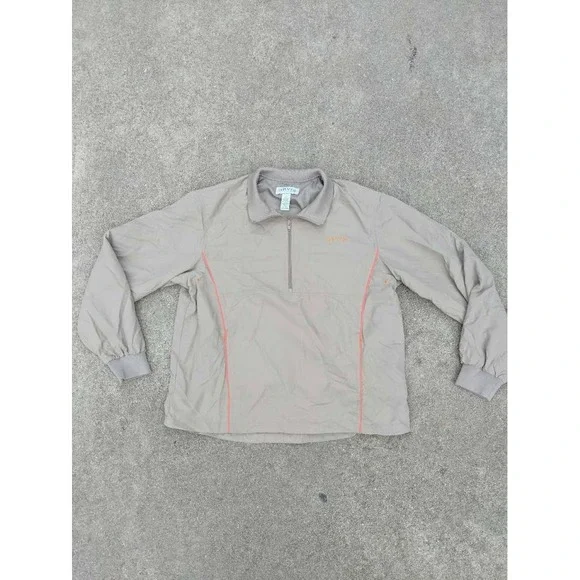 Orvis‎ Mens Activewear Jacket Beige Long Sleeves Quarter-Zip Lined 100% Nylon L