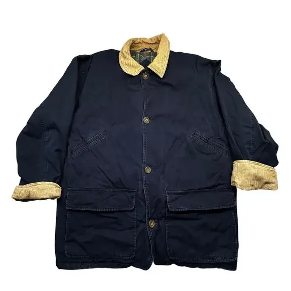 Vintage Woodlake Canvas Barn Coat Mens Medium Work Chore Corduroy Navy
