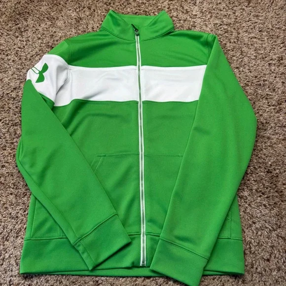 Under Armour Allseasongear Men SM Green White Colorblock Full Zip Track Jacket
