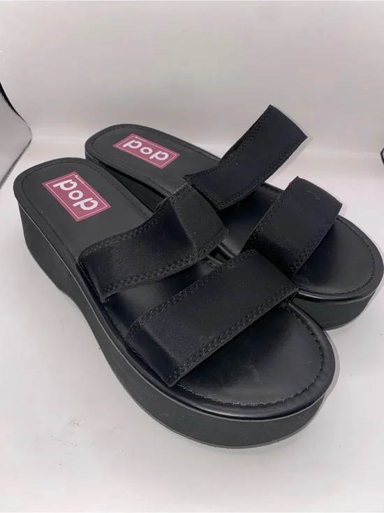 pop Macarena Black Double-Strap Platform Slide Sandals