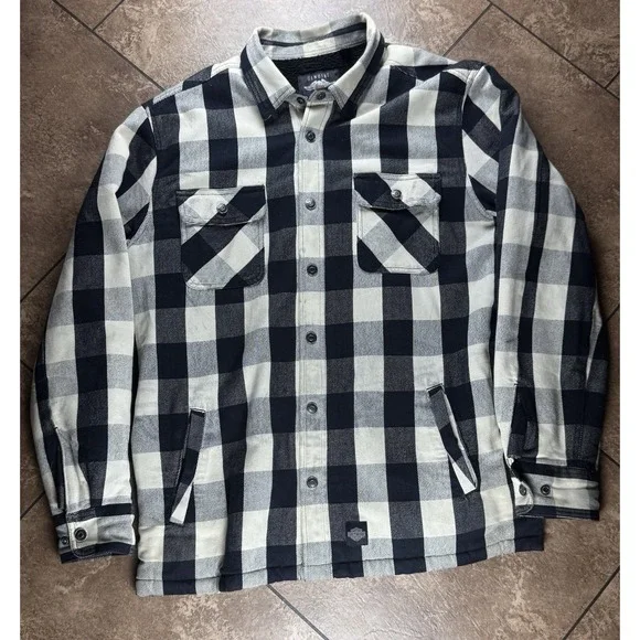 Harley-Davidson Men's XL Sherpa Lined Buffalo Plaid Shirt Jacket Flannel