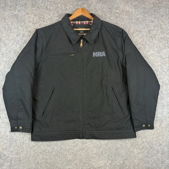 Burks Bay NRA Jacket Mens XL Black Canvas Plaid Lined Corduroy Collar Detroit