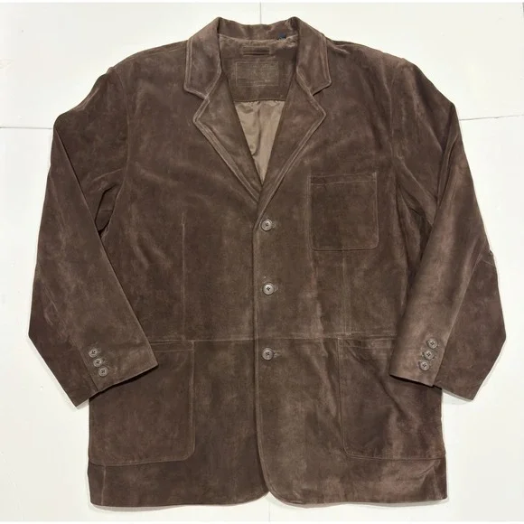 Roundtree & Yorke Mens Long Brown Suede Leather Jacket Coat Trench Size XXL City