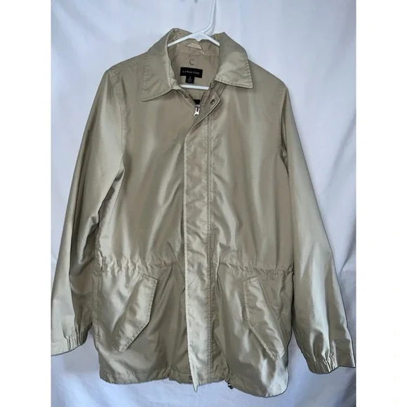 Lands End Men's Big & Tall Beige Khaki Zip-Up Windbreaker Raincoat Jacket Size S