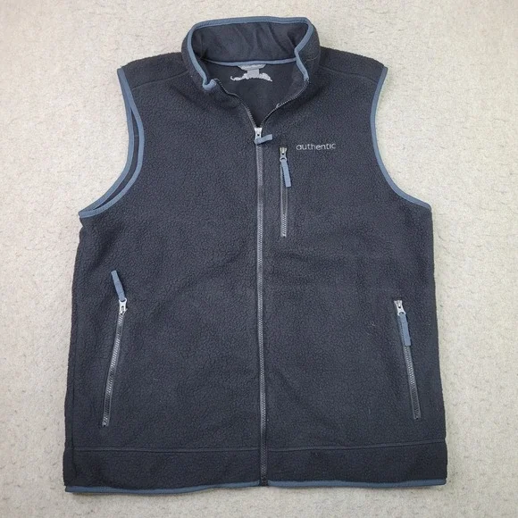 Eddie Bauer Men's L Large Sleeveless Full Zip Up Outdoor Fleece Vest Black Logo
