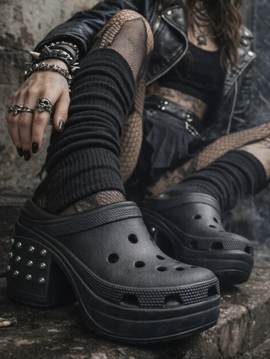 Crocs‎ Studded Platform Clogs Black Punk Grunge Chunky Heel M10 W12 NWT