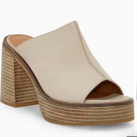 Lucky Brand Dinali Platform Leather Block Mules Beige NEW​