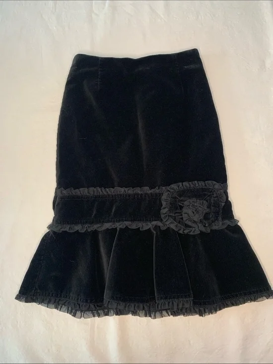 The Children's Place Vintage Black Velvet Ruffle Skirt with Rosette