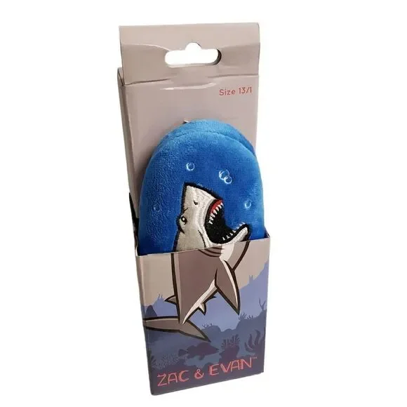 Zac & Evan Plush Shark Printed Boys Kids Slide Slipper Size 13/1