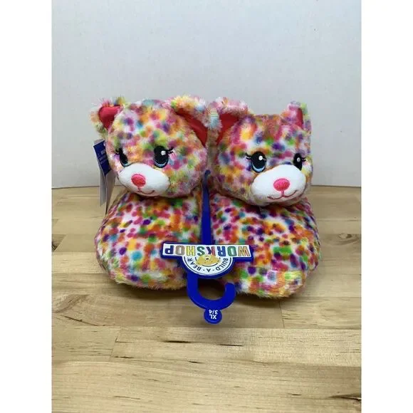 Build a Bear Workshop Rainbow Spotted Slippers NWT XL 3/4‎