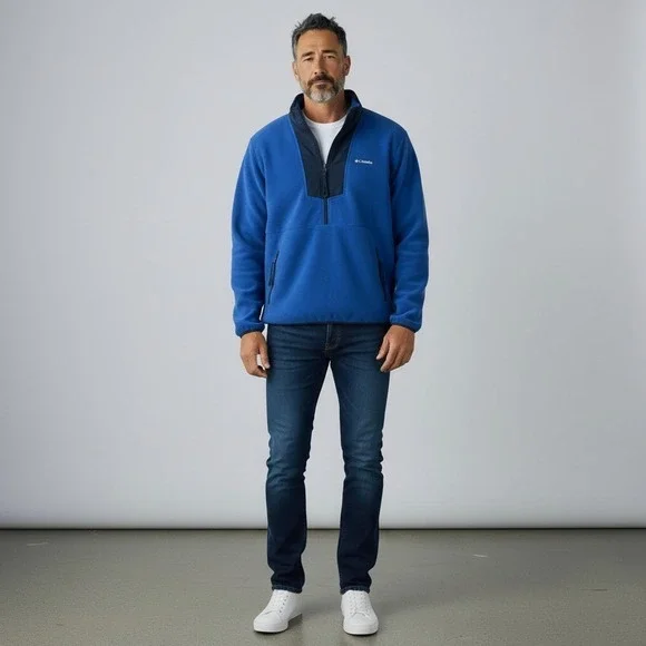 Columbia Mens Sequoia Grove Half Zip Fleece Pullover Jacket M Mount Blue Navy