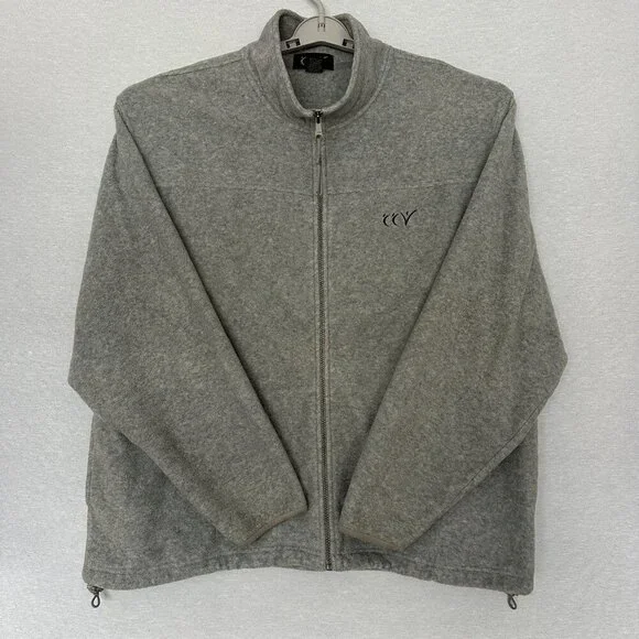 MEN'S GRAY FULL-ZIP FLEECE JACKET, EMROIDERED LOGO, TWO SIDE POCKETS, SIZE XXL