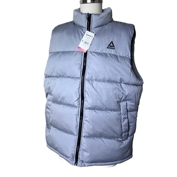 Reebok Puffer Vest Lightweight Full Zip Outerwear Grey Men's Plus XL OMRD143 NEW