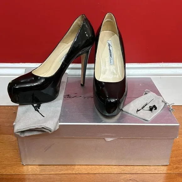 NIB Brian Atwood MANIAC Black Patent Leather Platform Heels Pumps Shoes $580 sz7