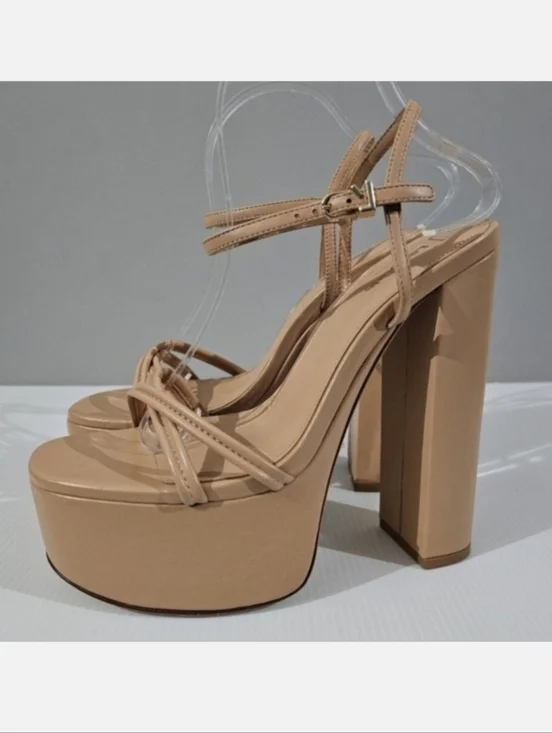 Larroude Annie Platform Sandal 9.5 Tan Leather Strappy High Heel Evening Neutral