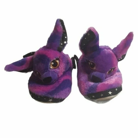 Build A Bear Bat Slippers Size XL (3-4)‎ BAB Purple Black Slip on Kids Boy Girls