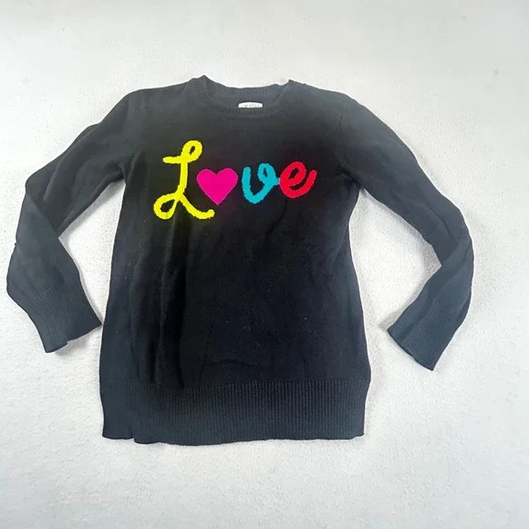 The Children's Place Black LOVE Heart‎ Graphic Long Sleeve Sweater Kids L 10 12