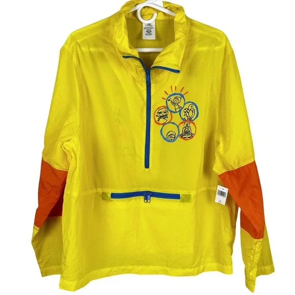 Disney Inside Out Windbreaker Adult Medium Yellow Pixar Graphic Half‎ Zip NWT
