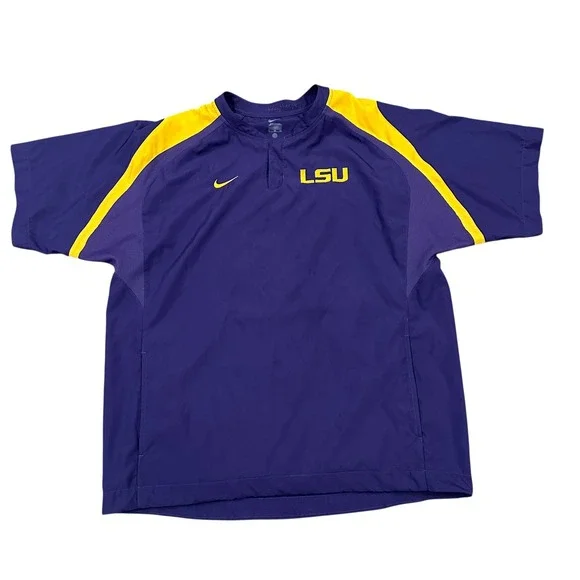 Nike LSU Tigers Mens Coach Issued Kragthorpe‎ Short Sleeve Pullover Purple