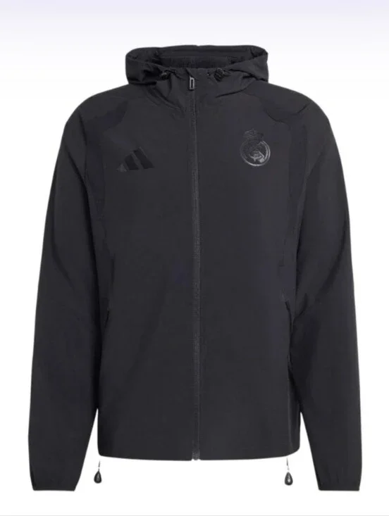 Adidas Black Real Madrid Hooded Windbreaker Jacket