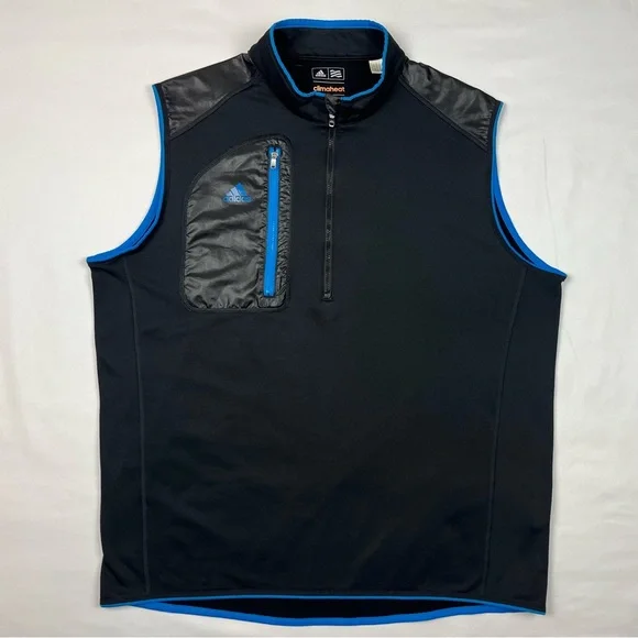 Adidas Climaheat Mens 1/4 Zip Vest Sz Large Black/Blue Golf Pullover B5
