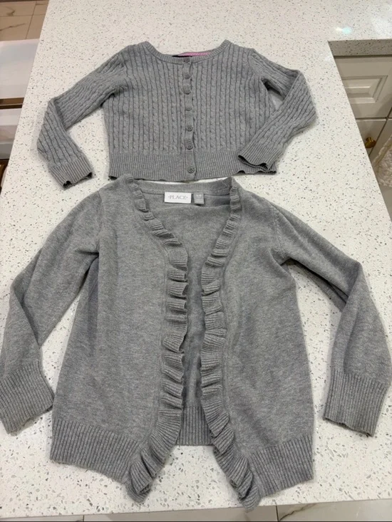 The Children's Place & Gap Girls' Grey Ruffle Cardigan & Cable Knit size small