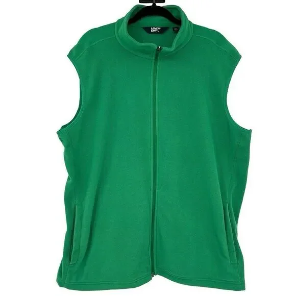 Lands End Fleece Full‎ Zip Vest Green Men’s XL