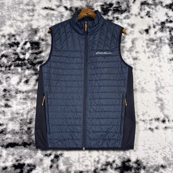 Eddie Bauer Puffer‎ Vest Mens Small Navy Blue Quilted Insulated Full Zip Gorp