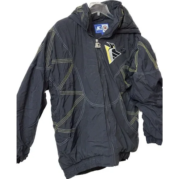 90’s Mens L Back Spellout NHL Pittsburgh Penguins Jacket Quilted Korea‎