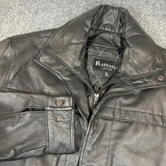 Raffaelo Leather Mens Black Zip Front Quilted Lined Jacket Coat Size M