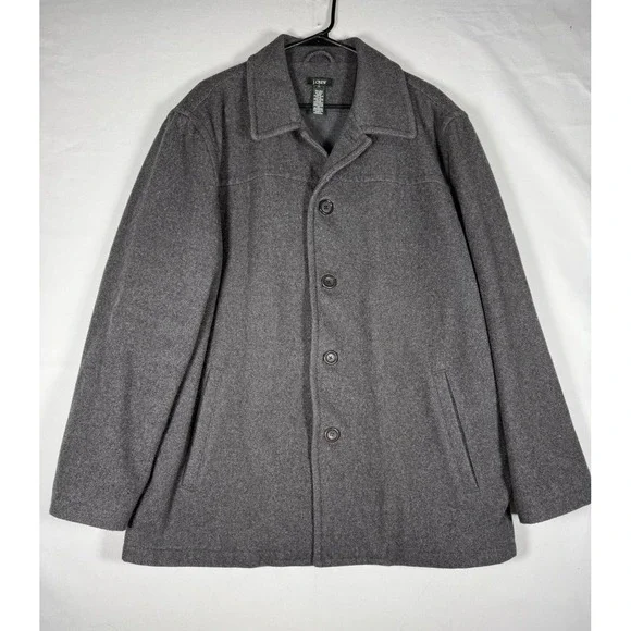 J. Crew Coat Men's XL Gray Wool Nylon Heavy Overcoat Pea Coat Jacket Thinsulate