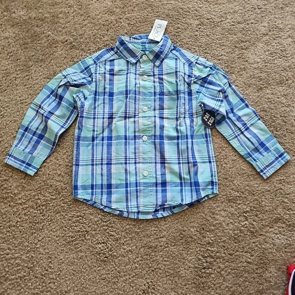 The Children's Place Boys Plaid Button-Up Shirt 2T Blue Long Sleeve