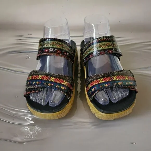 Alegria by PG Lite Boho Glitter Floral Slide Platform Sandals 36
