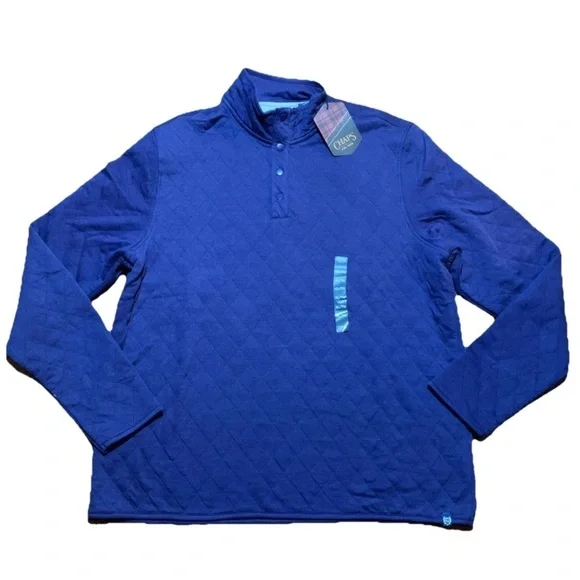 Chaps Quilted Pullover Shirt 1/4 Snap Blue Long Sleeve Mock Neck Men’s XL NWT