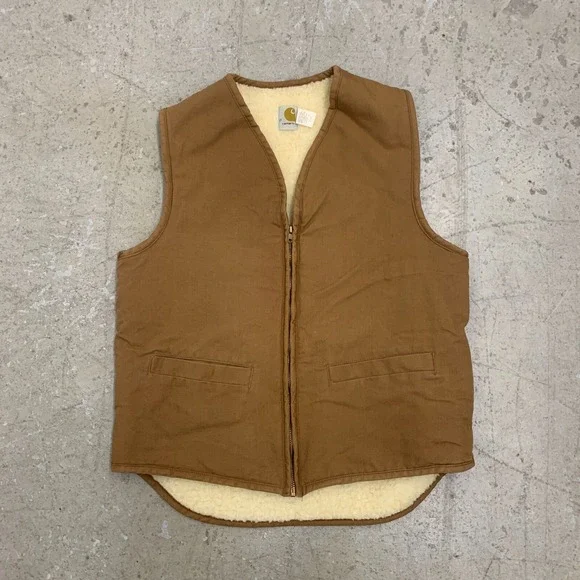 Vintage Carhartt Vest Mens Large Tall USA Duck Canvas Full Zip Sherpa Lined 6SVL