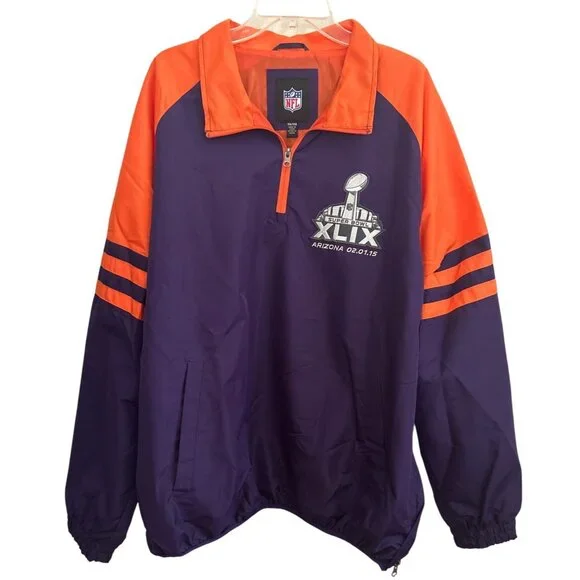 NFL Super Bowl XLIX Windbreaker Jacket Purple & Orange Quarter-Zip Pullover XXL
