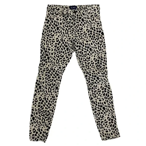 The Children's Place Girl's Leopard Print Adjustable Waist Skinny Jeans Sz 12