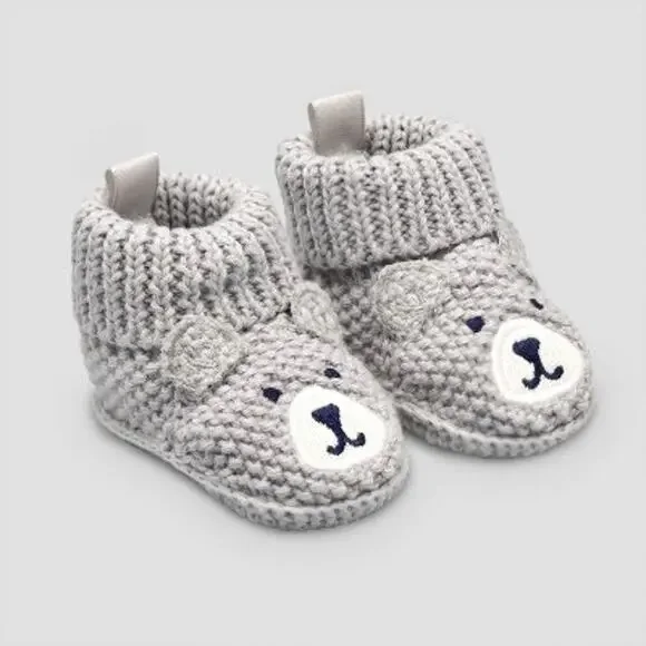 New NWT Carter's Just One You Baby Gray Knitted Bear Slippers Booties Newborn