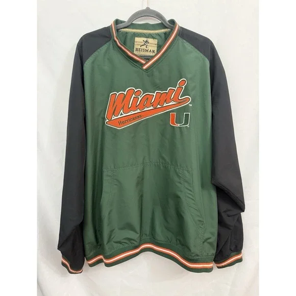 VTG Heisman University of Miami Hurricanes Pullover Jacket NCAA‎ Reebok Mens XL