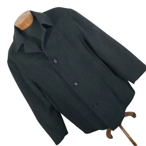 JONES NEW YORK! RICH BLACK FINE WOOL BLEND CLASSIC OVERCOAT, COAT, JACKET! SZ L