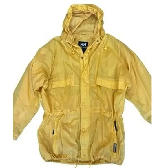 Helly Hansen Yellow Nylon Anorak Mens Large Hooded Packable Gorpcore Windbreaker