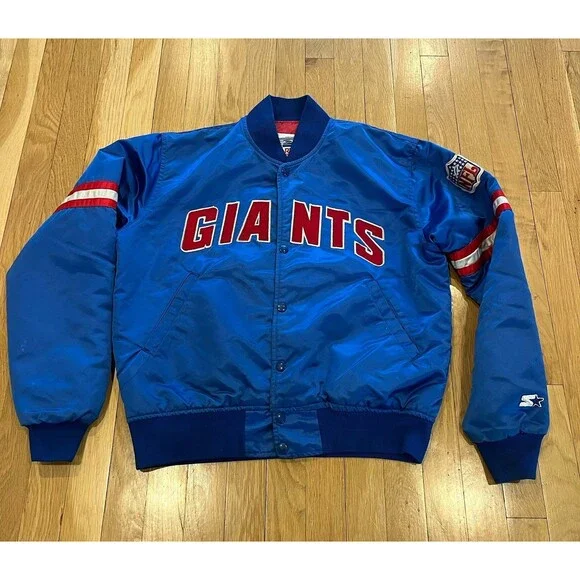 Vintage Starter New York Giants Jacket Satin Bomber Varsity Blue Sz M NFL 80s