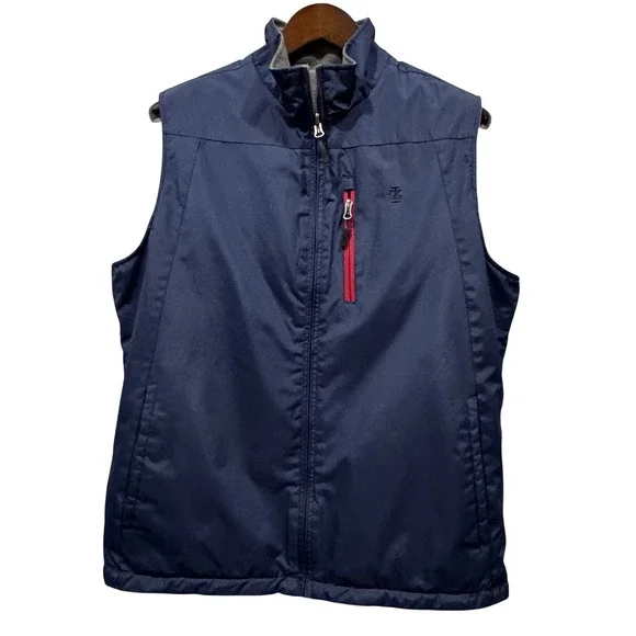 IZOD Men Reversible Vest‎ Navy Blue & Gray Fleece Outerwear Sz M Business Golf